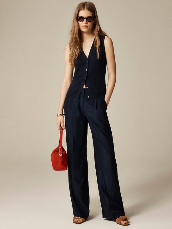J. Crew Pants - J. Crew Essential Wide Leg Navy Blue Textured Satin Dress Trouser Pants 4